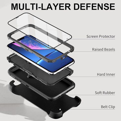 for iPhone XR Case with Belt Clip and 2 Pack Screen Protector - Military Grade Rugged Full Body Phone Case for Men and Women (Black+Orange) in Kuwait