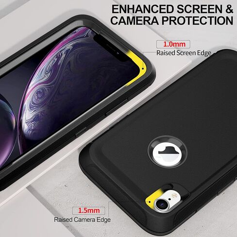 for iPhone XR Case with Belt Clip and 2 Pack Screen Protector - Military Grade Rugged Full Body Phone Case for Men and Women (Black+Orange) in Kuwait