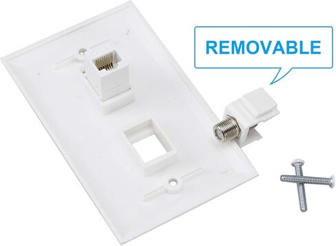 Ethernet Coax Wall Plate 2Port,PHIZLI 1 Cat6 Ethernet Port and 1 Gold-Plated Cable TV Coax F Type Port Wall Plate (White) in Kuwait