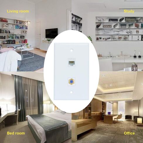 Ethernet Coax Wall Plate 2Port,PHIZLI 1 Cat6 Ethernet Port and 1 Gold-Plated Cable TV Coax F Type Port Wall Plate (White) in Kuwait