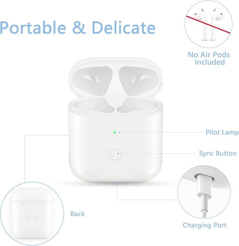 Airpod Charging Case,Wireless Airpod Replacement Charging Case Compatible with AirPods 1&2,Airpod Charger Case Only,450 mAH Airpod Battery Replacement with Bluetooth Pairing Sync Button,Ivory White in Kuwait