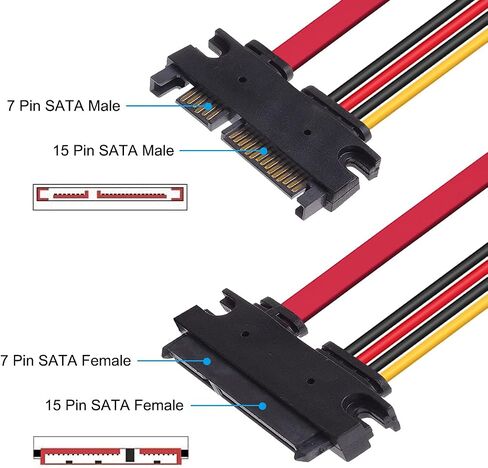 DKARDU 4 Pack 22-pin (7+15) SATA Data and Power Combo Extension Cable, 22-pin (7+15) Sata Male to Female Hard Drive Cable for HDD SDD Optical Drive 50cm 20-inch in Saudi Arabia