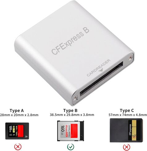 قارئ بطاقات نوع بي من سي اف اكسبريس، محول قارئ بطاقة ذاكرة سريع 10 جيجابايت في الثانية USB C الى USB C/USB A مع سرعة نقل USB3.1 الجيل الثاني، متوافق مع ويندوز/ماك/لينكس/اندرويد in Kuwait