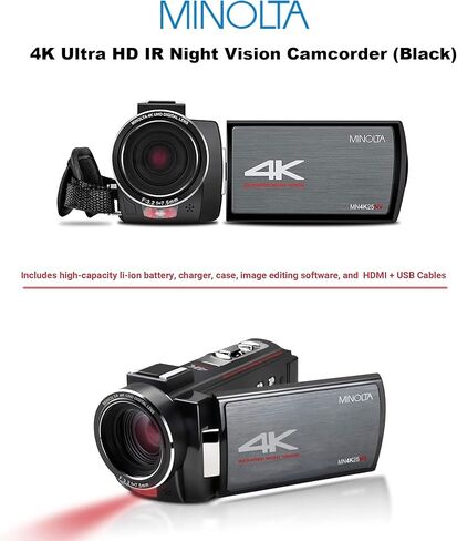 فوتو 4 ليس كاميرا فيديو MN4K25NV 4K UHD / 30 ميجابكسل للرؤية الليلية (اسود) + بطاقة ذاكرة SD 32GB + حافظة صلبة لبطاقة الذاكرة + قارئ بطاقة SD USB عالي السرعة + حامل ثلاثي القوائم للطاولة من مينولتا in Kuwait