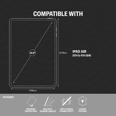 حافظة TORRO متوافقة مع iPad Air 5 / Air 4 - غطاء جلد أصلي iPad Air 2022/2020 مع وظيفة الحامل، واتصال قلم Apple ووظيفة النوم (بني داكن) in Saudi Arabia