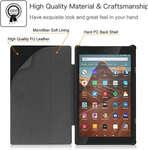 حافظة Fintie رفيعة لجهاز Amazon Fire HD 10 Tablet (متوافقة مع الجيلين السابع والتاسع، إصدارات 2017 و2019) - غطاء حامل واقٍ خفيف الوزن للغاية مع خاصية التنبيه/السكون التلقائي، أسود in Saudi Arabia