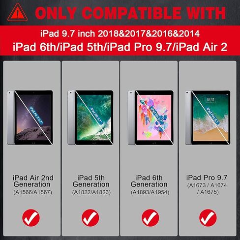 Auizotl iPad 6th Generation Cases iPad 5th Generation Case iPad Pro 9.7 Case,Hybrid Shockproof Rugged Case Cover with Kickstand for iPad Air 2 Case, Red Black in Kuwait