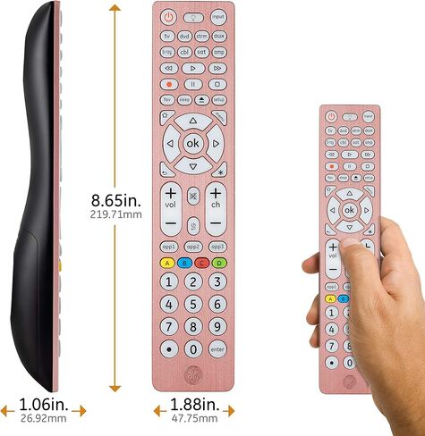 GE 8-Device Backlit Universal Remote Control for Samsung, Vizio, LG, Sony, Sharp, Roku, Apple TV, RCA, Panasonic, Smart TV, Streaming Players, Blu-Ray, DVD, Simple Setup, Rose, 47511 in Saudi Arabia