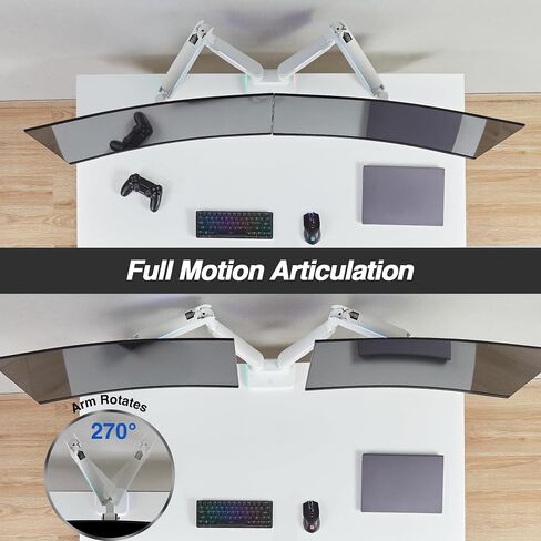 AVLT RGB Lights Dual 17"-43" Gaming Monitor Arm Desk Mount, Fits Two Flat/Curved/Ultrawide Screen up to 44lbs(20kg), Height Swivel Tilt Adjustable Stand – White in Kuwait