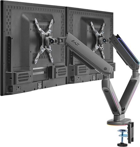 AVLT Dual 27 "-43" RGB Gaming Monitor Arm Mount Desk Mount مدمج 20 وضع إضاءة للتحكم في زر اللمس يناسب شاشة مسطحة/منحنية/فائقة الارتفاع، حامل شاشة قابل للتعديل - رمادي داكن in Saudi Arabia