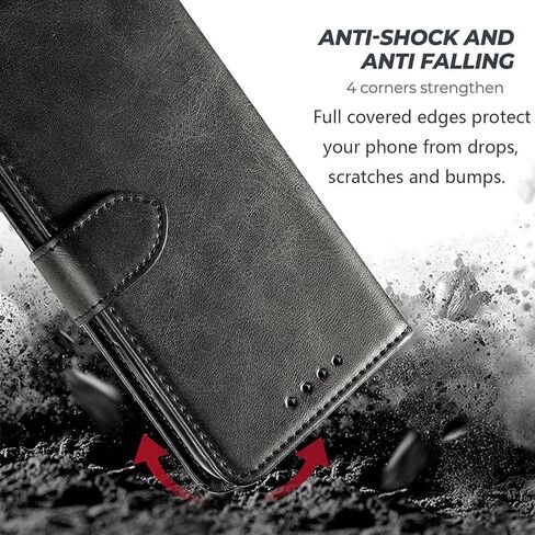 حافظة لهاتف Google Pixel 8 وواقي شاشة من الزجاج المقسى، غطاء محفظة من جلد البولي يوريثان واقي حافظة هاتف [حماية كاملة] [فتحات للبطاقات] [مسند] لهاتف Google Pixel 8، أسود in Kuwait