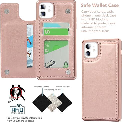 iCoverCase Compatible with iPhone 11 Wallet Phone Case with Card Holder for Women, RFID Blocking Embossed PU Leather Wrist Strap Case 6.1 Inch (Heart Rose Gold) in Kuwait