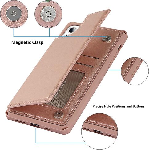 iCoverCase Compatible with iPhone 11 Wallet Phone Case with Card Holder for Women, RFID Blocking Embossed PU Leather Wrist Strap Case 6.1 Inch (Heart Rose Gold) in Kuwait