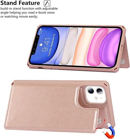 iCoverCase Compatible with iPhone 11 Wallet Phone Case with Card Holder for Women, RFID Blocking Embossed PU Leather Wrist Strap Case 6.1 Inch (Heart Rose Gold) in Kuwait