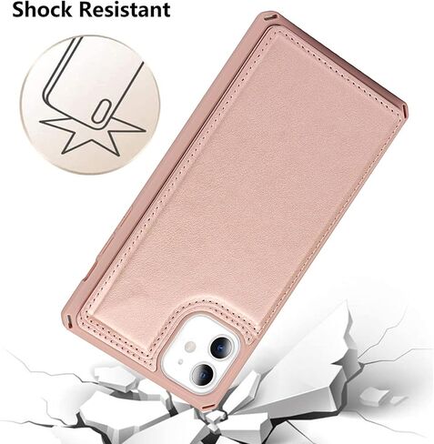 iCoverCase Compatible with iPhone 11 Wallet Phone Case with Card Holder for Women, RFID Blocking Embossed PU Leather Wrist Strap Case 6.1 Inch (Heart Rose Gold) in Kuwait