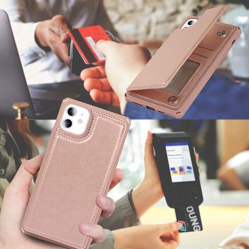 iCoverCase Compatible with iPhone 11 Wallet Phone Case with Card Holder for Women, RFID Blocking Embossed PU Leather Wrist Strap Case 6.1 Inch (Heart Rose Gold) in Kuwait