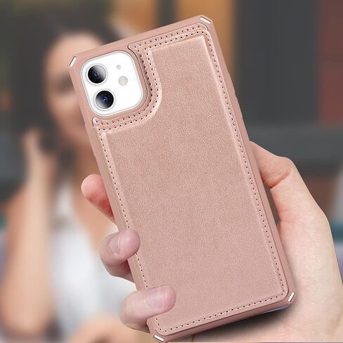 iCoverCase Compatible with iPhone 11 Wallet Phone Case with Card Holder for Women, RFID Blocking Embossed PU Leather Wrist Strap Case 6.1 Inch (Heart Rose Gold) in Kuwait