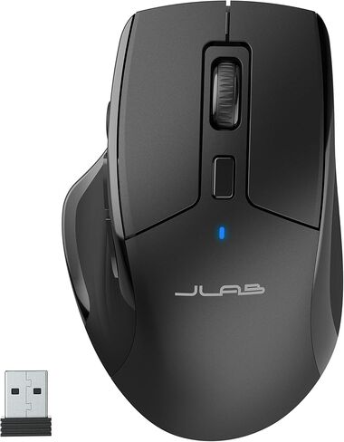 ماوس JLab JBuds اللاسلكي، الاتصال عبر بلوتوث أو دونجل USB لاسلكي، تبديل متعدد الأجهزة، ما يصل إلى ثلاثة أجهزة، ملفات تعريف مستخدم مخصصة، تتبع قابل للتعديل، حجم كامل، قابل لإعادة الشحن، (حزمة واحدة) in Saudi Arabia
