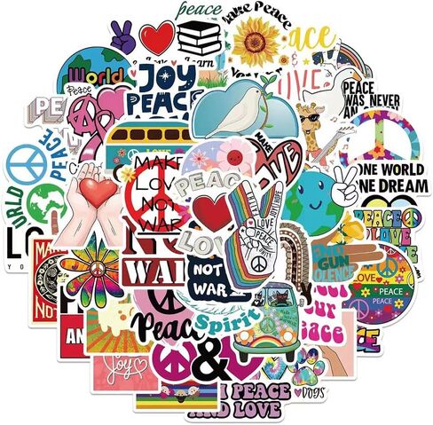 ملصقات Love World Peace | 50 قطعة من ملصقات الفينيل المقاومة للماء لزجاجات المياه والكمبيوتر المحمول وكوب الأمتعة والكمبيوتر المحمول والهاتف المحمول وخوذة الجيتار وديكور لوح التزلج in Kuwait