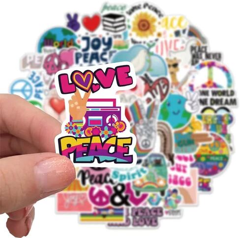 ملصقات Love World Peace | 50 قطعة من ملصقات الفينيل المقاومة للماء لزجاجات المياه والكمبيوتر المحمول وكوب الأمتعة والكمبيوتر المحمول والهاتف المحمول وخوذة الجيتار وديكور لوح التزلج in Kuwait
