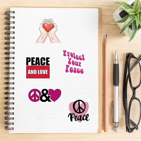 ملصقات Love World Peace | 50 قطعة من ملصقات الفينيل المقاومة للماء لزجاجات المياه والكمبيوتر المحمول وكوب الأمتعة والكمبيوتر المحمول والهاتف المحمول وخوذة الجيتار وديكور لوح التزلج in Kuwait