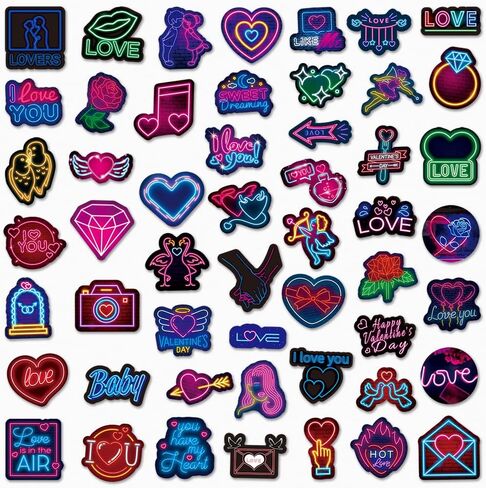 ملصقات الحب، 52 قطعة من ملصقات الفينيل بنمط النيون للبالغين، ملصقات حب للزوجين لسكرابوكينغ، عيد الحب I Love You Heart ملصقات وشارات للكمبيوتر المحمول، زجاجة مياه، كتاب in Kuwait