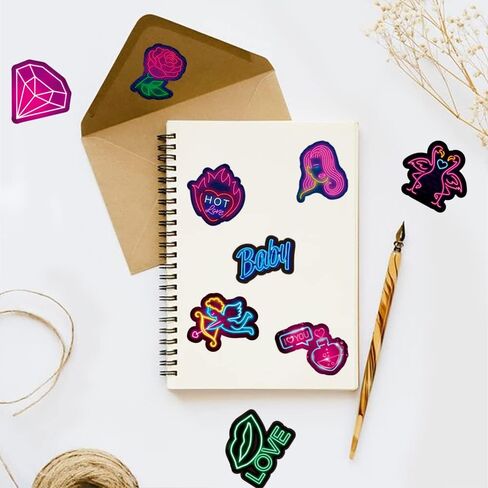 ملصقات الحب، 52 قطعة من ملصقات الفينيل بنمط النيون للبالغين، ملصقات حب للزوجين لسكرابوكينغ، عيد الحب I Love You Heart ملصقات وشارات للكمبيوتر المحمول، زجاجة مياه، كتاب in Kuwait