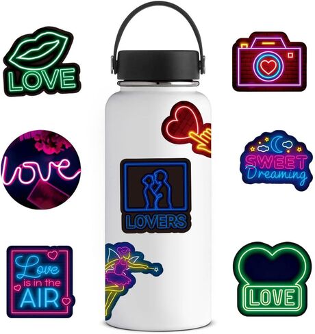 ملصقات الحب، 52 قطعة من ملصقات الفينيل بنمط النيون للبالغين، ملصقات حب للزوجين لسكرابوكينغ، عيد الحب I Love You Heart ملصقات وشارات للكمبيوتر المحمول، زجاجة مياه، كتاب in Kuwait