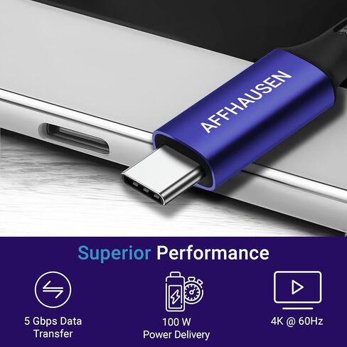AFFHAUSEN USB-C Hub (3 in 1) HM02, with 4K UHD HDMI Port, USB-A 5 Gbps Data Port, and USB-C with 100W Power Delivery Port for iPad, MacBook Pro, iPhone 15 Pro, XPS, and More in Kuwait