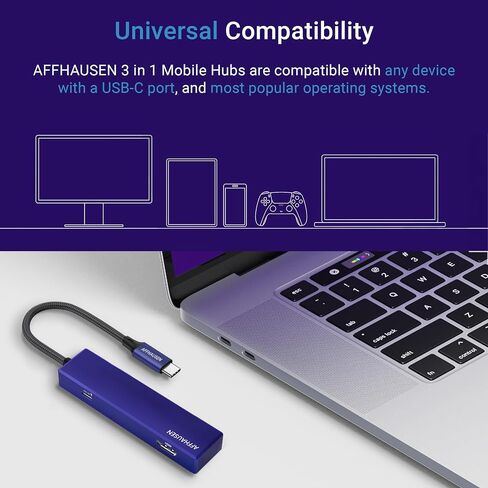 AFFHAUSEN USB-C Hub (3 in 1) HM02, with 4K UHD HDMI Port, USB-A 5 Gbps Data Port, and USB-C with 100W Power Delivery Port for iPad, MacBook Pro, iPhone 15 Pro, XPS, and More in Kuwait