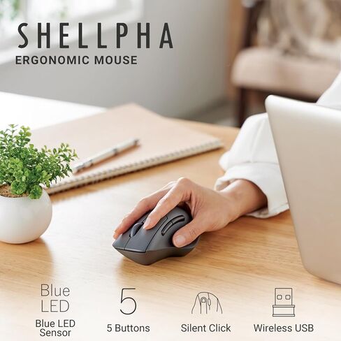 ماوس لاسلكي من ELECOM، شكل مريح، 2.4 جيجا هرتز مع جهاز استقبال، نقرة صامتة، عمر بطارية 20 شهرًا، 2000 نقطة في البوصة، 3 أزرار، مستشعر بصري، متوافق مع أجهزة الكمبيوتر الشخصية، ماك، الكمبيوتر المحمول، شيلبا، أبيض (M-SH10DBSKWH) in Kuwait