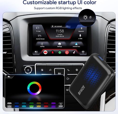 صندوق Binize Carplay AI يدعم CarPlay Android Auto اللاسلكي، صندوق Carplay السحري لسيارات CarPlay السلكية في المصنع، يدعم HDMI، USB، مرآة الهاتف، Stream Netflix، YouTube، Disney، Hulu إلى سيارتك in Kuwait