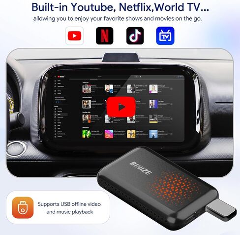 صندوق Binize Carplay AI يدعم CarPlay Android Auto اللاسلكي، صندوق Carplay السحري لسيارات CarPlay السلكية في المصنع، يدعم HDMI، USB، مرآة الهاتف، Stream Netflix، YouTube، Disney، Hulu إلى سيارتك in Kuwait