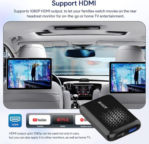 صندوق Binize Carplay AI يدعم CarPlay Android Auto اللاسلكي، صندوق Carplay السحري لسيارات CarPlay السلكية في المصنع، يدعم HDMI، USB، مرآة الهاتف، Stream Netflix، YouTube، Disney، Hulu إلى سيارتك in Kuwait
