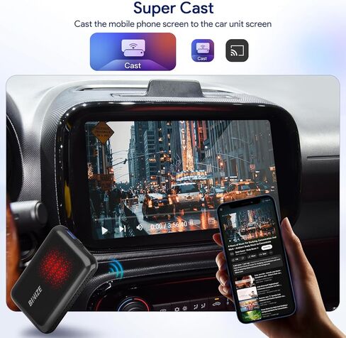 صندوق Binize Carplay AI يدعم CarPlay Android Auto اللاسلكي، صندوق Carplay السحري لسيارات CarPlay السلكية في المصنع، يدعم HDMI، USB، مرآة الهاتف، Stream Netflix، YouTube، Disney، Hulu إلى سيارتك in Kuwait