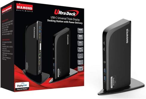 محطة إرساء Diamond Multimedia DS3900PD Diamond Multimedia Triple Display 4K Universal Type-C مع توصيل الطاقة (65 وات) لأجهزة الكمبيوتر المحمولة Mac وWindows المجهزة من النوع C/Thunderbolt 3 in Kuwait