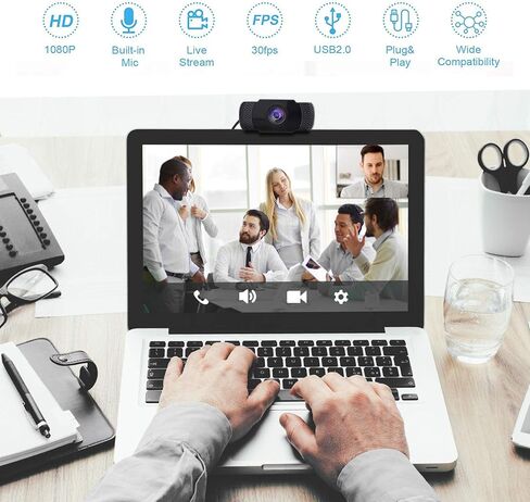 كاميرا ويب FHD 1080P مدمجة بميكروفون مدمج بزاوية واسعة USB للتوصيل والتشغيل مع تصحيح ضوء متقدم للبث المباشر والمؤتمرات ومكالمات الفيديو على فيسبوك ويوتيوب in Kuwait