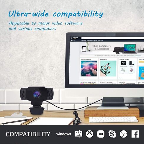 كاميرا ويب FHD 1080P مدمجة بميكروفون مدمج بزاوية واسعة USB للتوصيل والتشغيل مع تصحيح ضوء متقدم للبث المباشر والمؤتمرات ومكالمات الفيديو على فيسبوك ويوتيوب in Kuwait