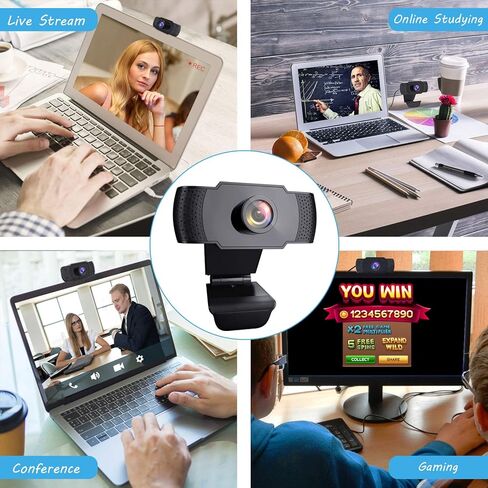 كاميرا ويب FHD 1080P مدمجة بميكروفون مدمج بزاوية واسعة USB للتوصيل والتشغيل مع تصحيح ضوء متقدم للبث المباشر والمؤتمرات ومكالمات الفيديو على فيسبوك ويوتيوب in Kuwait
