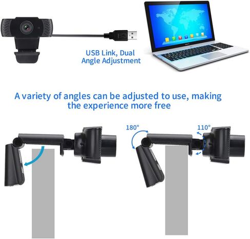 1080P HD Webcam with Microphone, USB Webcam for Laptop Desktop, Full HD Camera 110 Degree Widescreen Streaming Webcam for Recording, Video Conferencing, Zoom, YouTube, Gaming, Studying in Kuwait