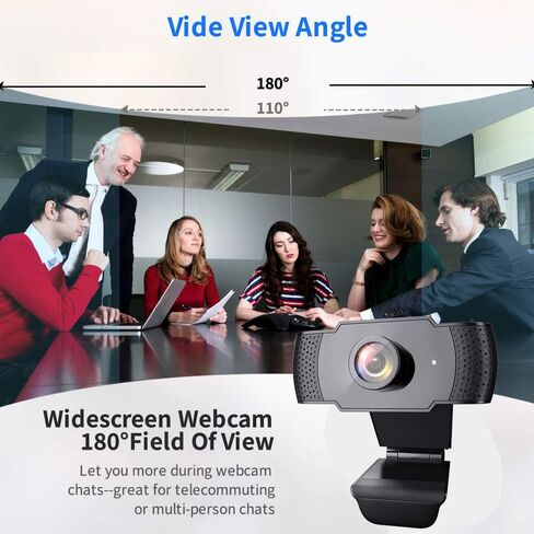 1080P HD Webcam with Microphone, USB Webcam for Laptop Desktop, Full HD Camera 110 Degree Widescreen Streaming Webcam for Recording, Video Conferencing, Zoom, YouTube, Gaming, Studying in Kuwait