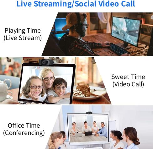 1080P HD Webcam with Microphone, USB Webcam for Laptop Desktop, Full HD Camera 110 Degree Widescreen Streaming Webcam for Recording, Video Conferencing, Zoom, YouTube, Gaming, Studying in Kuwait