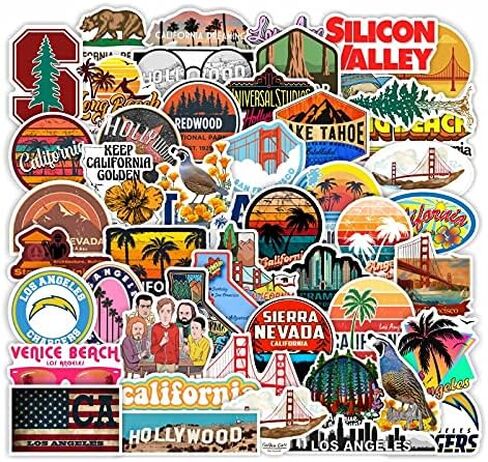 ملصقات سفر هوليوود من كاليفورنيا، 100 قطعة من ملصقات الفينيل المقاومة للماء بوتر لتزيين اللاب توب، يمكنك صنعها بنفسك لألواح التزلج، ملصقات كاواي لطيفة متعددة الالوان للسفر in Kuwait