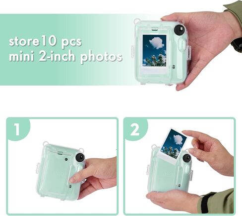 حافظة كاميرا شفافة متوافقة مع كاميرا Fujifilm Instax Mini 12 الفورية - حافظة كاميرا صغيرة 12، حزام كتف بنمط لطيف وملصقات نمطية، وألبوم 64 جيب (أرجواني) in Kuwait