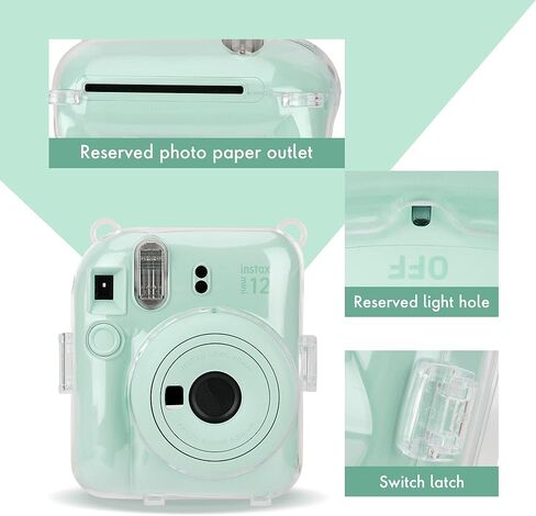 حافظة كاميرا شفافة متوافقة مع كاميرا Fujifilm Instax Mini 12 الفورية - حافظة كاميرا صغيرة 12، حزام كتف بنمط لطيف وملصقات نمطية، وألبوم 64 جيب (أرجواني) in Kuwait