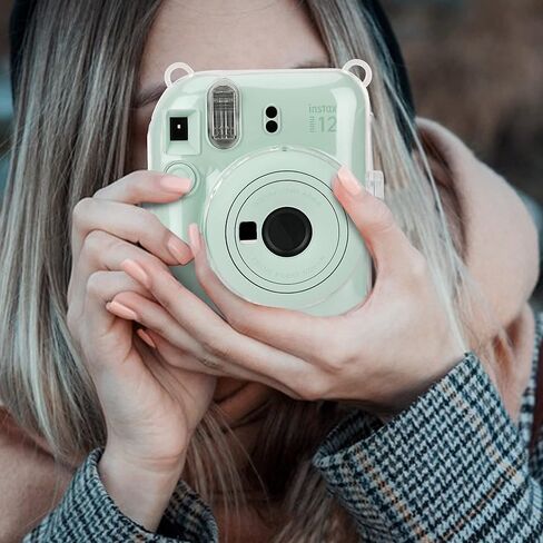حافظة كاميرا شفافة متوافقة مع كاميرا Fujifilm Instax Mini 12 الفورية - حافظة كاميرا صغيرة 12، حزام كتف بنمط لطيف وملصقات نمطية، وألبوم 64 جيب (أرجواني) in Kuwait