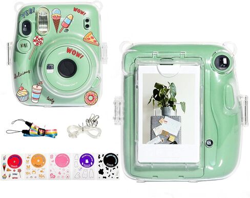 حافظة فودا الشفافة لكاميرا فوجي فيلم إنستاكس ميني 11 الفورية - غطاء حماية صلب من البولي فينيل كلوريد مع حزام كتف قوس قزح قابل للإزالة و20 ورقة ملصق أفلام ملونة بصور فورية أرجوانية لامعة in Kuwait