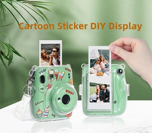 حافظة فودا الشفافة لكاميرا فوجي فيلم إنستاكس ميني 11 الفورية - غطاء حماية صلب من البولي فينيل كلوريد مع حزام كتف قوس قزح قابل للإزالة و20 ورقة ملصق أفلام ملونة بصور فورية أرجوانية لامعة in Kuwait