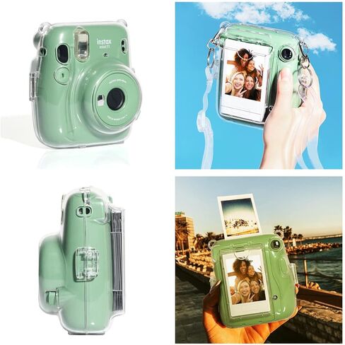 حافظة فودا الشفافة لكاميرا فوجي فيلم إنستاكس ميني 11 الفورية - غطاء حماية صلب من البولي فينيل كلوريد مع حزام كتف قوس قزح قابل للإزالة و20 ورقة ملصق أفلام ملونة بصور فورية أرجوانية لامعة in Kuwait