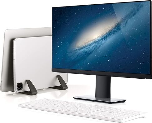 Octoo Vertical Laptop Stand, Litestand Vertical Double Desktop Stand Holder Design Space-Saving for All MacBook, Chromebook, Surface, Dell, iPad Up to 17.3 Inches - Black in Saudi Arabia